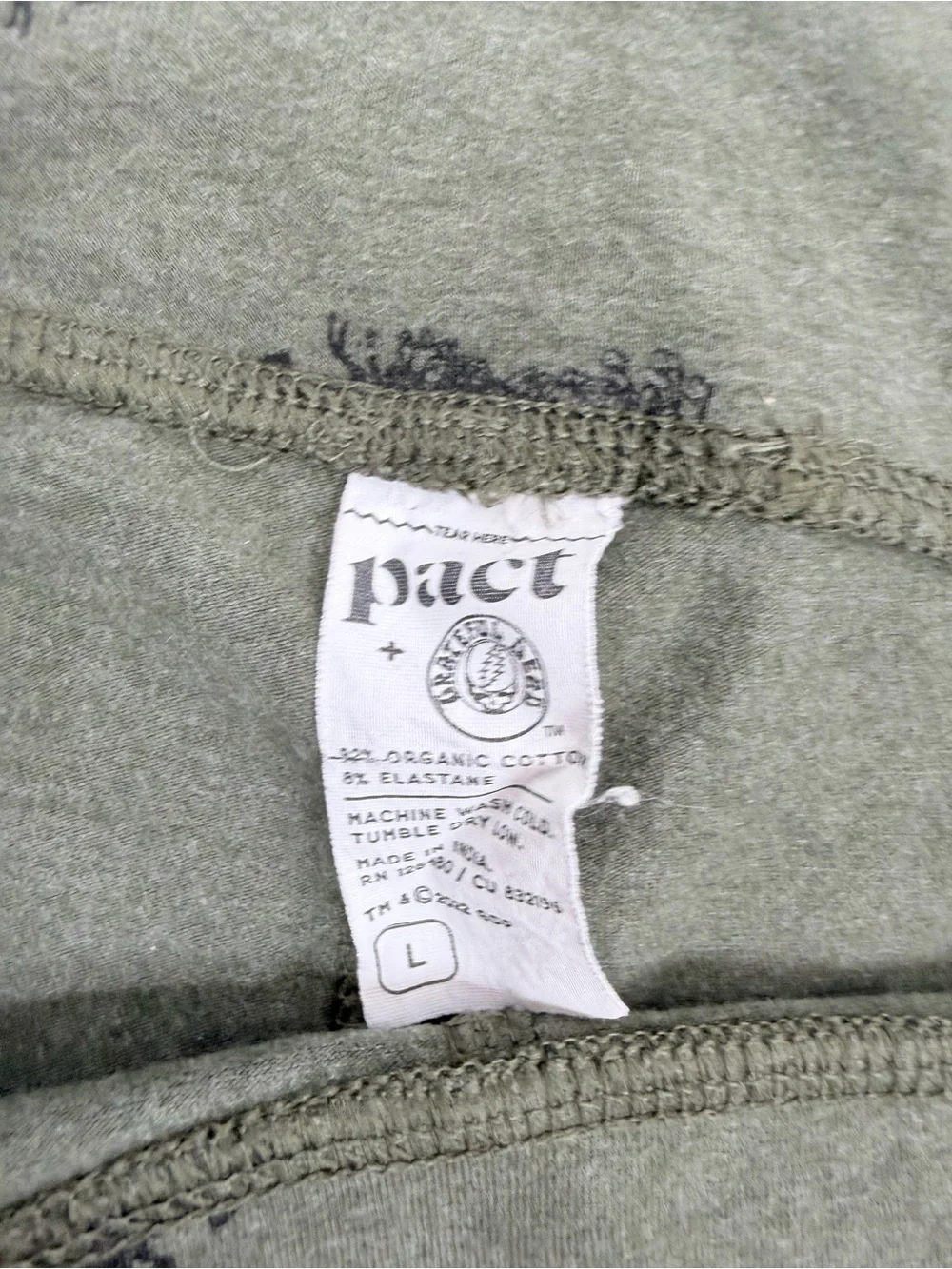 Pact Women’s Size Large Olive Green Grateful Dead Leggings - Picture 9 of 12